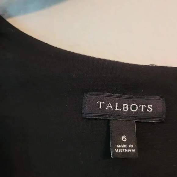 Talbots Women's Shift Dress Size 6 Black Rayon 3/4 Sleeves Back Zipper Stretch - Picture 2 of 8